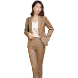 Women Pants Suit Uniform Designs Formal Style Office Lady Bussiness Attire Khaki Waist-Tight Thin Looking Suit Two-Piece Set
