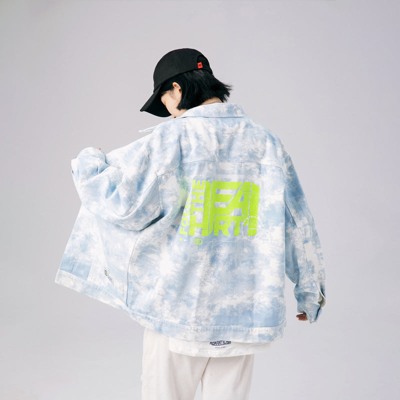 Men's plus Size Sports Vintage Overalls Jacket Men's Baseball Uniform Men's Loose Tie-Dye Japanese Trendy Coat Men's Coat