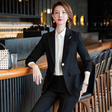 Women Pants Suit Uniform Designs Formal Style Office Lady Bussiness Attire Fashion Autumn Red Slimming Two-Piece Long Sleeve