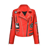 Graffiti PU Leather Jacket Fashion Short Heavy Industry Rivets Jacket Pu Coat