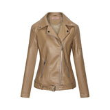 Hot Pink Motorcycle Jacket Autumn and Winter Zipper Pu Long Sleeve Lapel Leather Coat Slim Fit