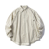 Men Shacket Long Sleeve Autumn Shirt Fall Lapels Striped Shirt Men