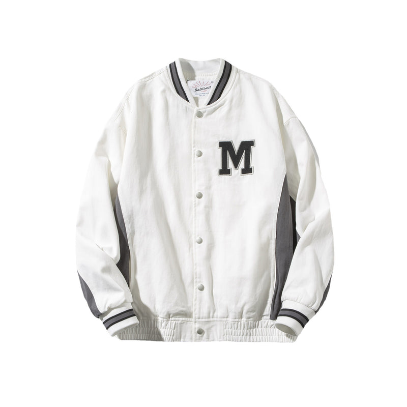 Varsity Jacket for Men Baseball Jackets Men's Spring and Autumn Trends Stitching Contrast Color Letter Embroidered Baseball Uniform Sports Stand Collar Jacket
