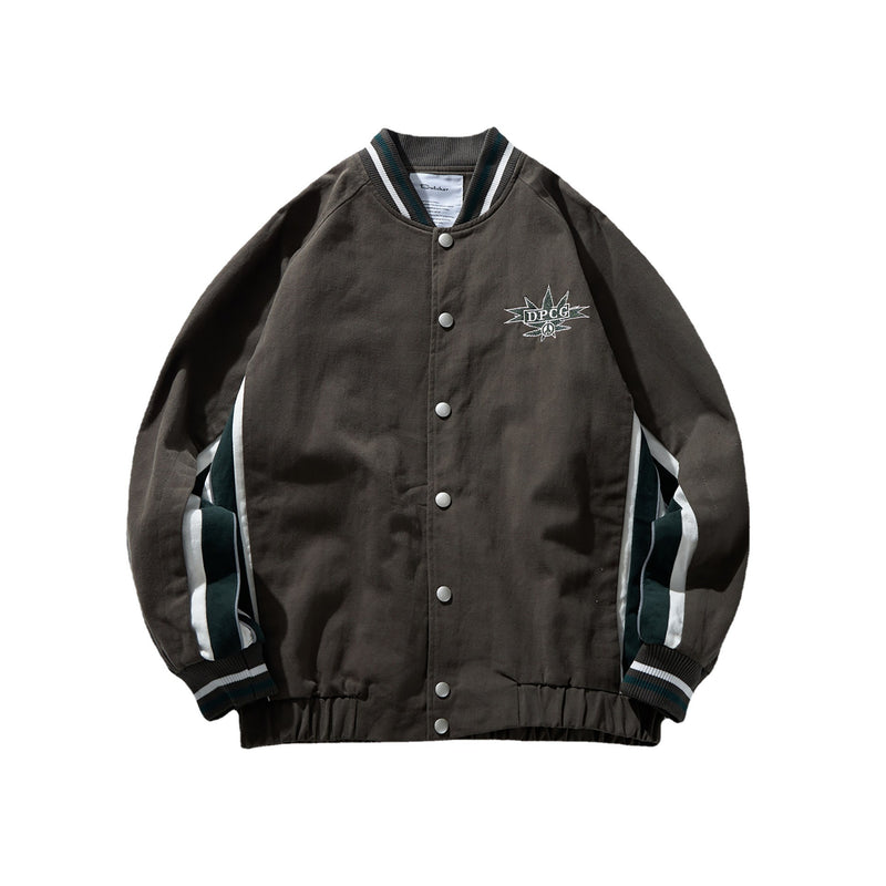 Varsity Jacket for Men Baseball Jackets Men's Spring Retro Street Trendy Patchwork Contrast Color Loose Lapel Baseball Hemp Leaf Embroidered Jacket