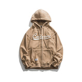 Men Fall Outfits Retro Hooded Coat Letter Flocking Embroidered Sports Sweater