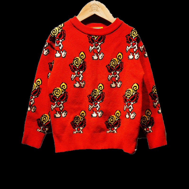 A Ape Print for Kids Sweatshirt Nipple Sweater Men's and Women's Baby round Neck Pullover Children's Autumn and Winter Bottoming Sweater