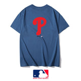 MLB T Shirt Men's and Women's Embroidered NY Rear Big P Letter Crew Neck Short Sleeve T-shirt