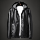 80's Leather Jacket Autumn and Winter PU Leather Fashionable Casual Hooded Simple Leather Jacket for Men