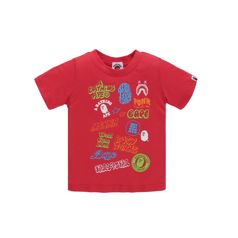 A Ape Print for Kids T Shirt Summer Children's Cotton Short-Sleeved T-shirt