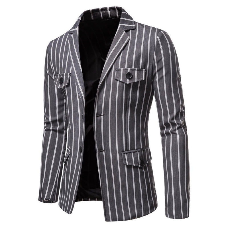 Men's Fall plus Size Suit Jacket Striped Two-Button Single Western Jacket Men Winter Outfit