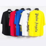 Palm Angels Angel Vertical Bar Letter Printing Batwing Sleeve Drop Shoulder T-shirt Loose Men and Women