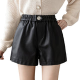 Leather Shorts Suit Shorts Women Autumn and Winter Loose High Waist A- line Elastic Waist Wide-Leg Bootcuts