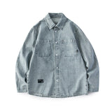 Men Shacket Long Sleeve Autumn Shirt Spring Outfit Shirt Long Sleeve All-Match Solid Color Casual Coat Top Men