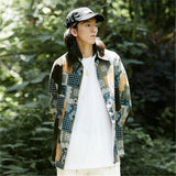 Men Shacket Long Sleeve Autumn Shirt Autumn Irregular Patch Stitching Casual Couple Shirt