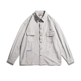 Men Shacket Long Sleeve Autumn Shirt Autumn Vintage Shirt Solid Color Neutral Embroidery Pocket Long Sleeve Men