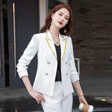 Women Pants Suit Uniform Designs Formal Style Office Lady Bussiness Attire White Fashion Double Breasted Suit Top Two-Piece Suit