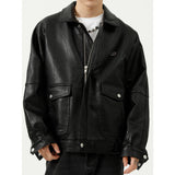 80's Leather Jacket Loose Men's Jacket Turn-down Collar Coat Pu Casual Leather Clothing