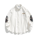 Men Shacket Long Sleeve Autumn Shirt Fall Color Contrast Patchwork Corduroy Western Casual Shirt