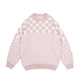 Men Fall Outfits Winter Vintage Diamond Plaid Loose Round Neck Sweater Knitwear