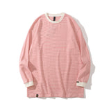 Men Fall Outfits Round Neck Long Sleeve T-shirt Spring and Autumn Stripes Bottoming Shirt