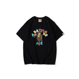 A Ape Print T Shirt Summer Colorful Letters Little Monkey T-shirt Half-Sleeved Casual Short Sleeve