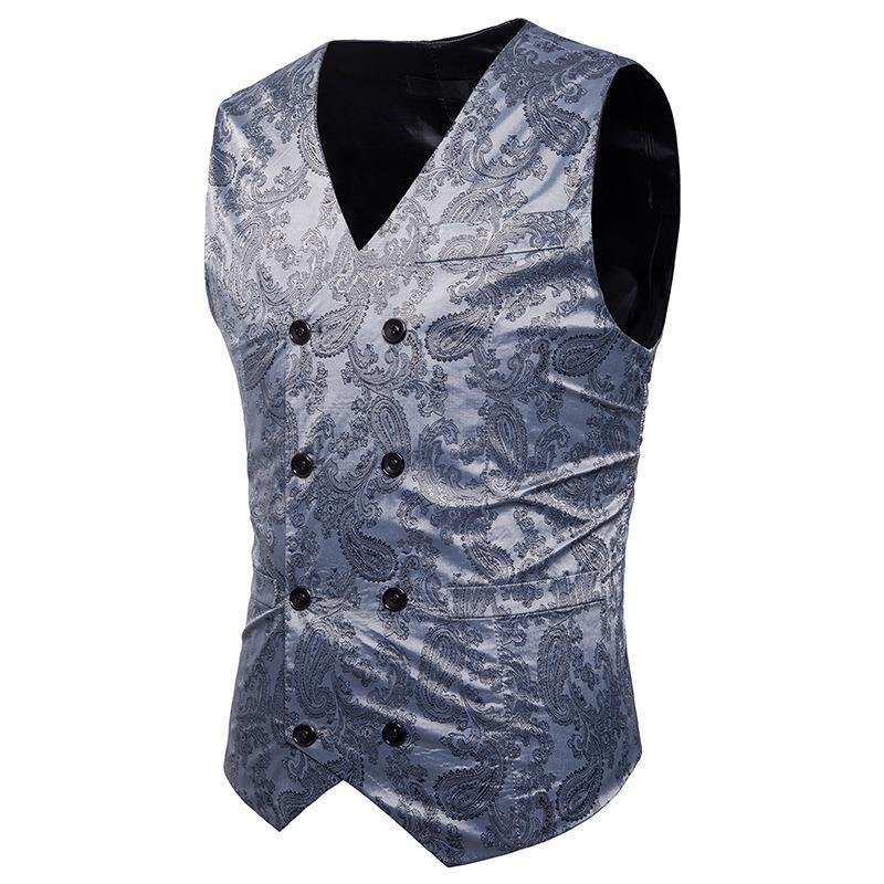 Tuxedo Vests Men Suit Vest Formal Wear Printing Coat Vest Gentleman Men's Vest Casual