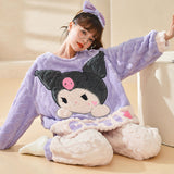Kuromi Pajama Set Autumn and Winter Coral Fleece Thickened Fleece Thermal Flannel Home Wear