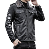 Urban Leather Jacket Men's Fur PU Leather Jacket Motorcycle Lapel Men's Thick Leather Coat