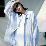 Men Shacket Long Sleeve Autumn Shirt Autumn Fresh Water Drop Pattern Printed Loose Couple Casual Shirt