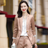 Women Pants Suit Uniform Designs Formal Style Office Lady Bussiness Attire Red Autumn Long Sleeve Suit Coat For Women