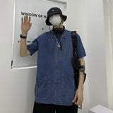 Harajuku Clothing Men's Casual Shirts Summer Workwear Denim Short-Sleeved Shirt for Men