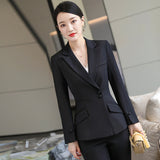 Women Pants Suit Uniform Designs Formal Style Office Lady Bussiness Attire White And White Collar Workwear Suit