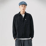 Men Shacket Long Sleeve Autumn Shirt Autumn Solid Color Loose Shirt