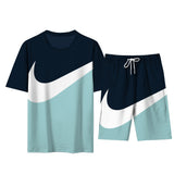 Slim Fit Muscle Gym Men T Shirt Men Rugged Style Workout Tee Tops Short Sleeve Shorts Set Men Summer plus Size Trendy Casual Fashion