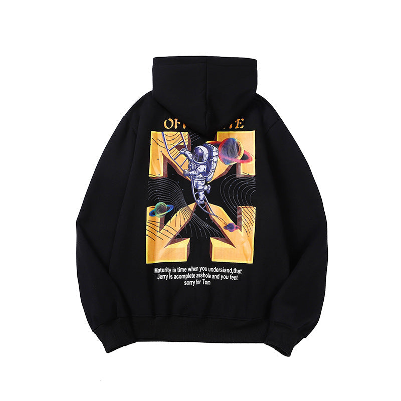Autumn And Winter Astronaut Ladder Arrow Velvet Padded Hooded Sweatshirt Men And Women Same Style