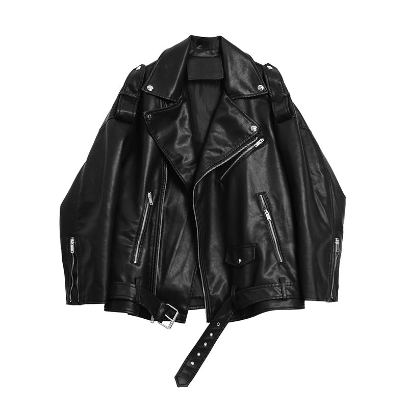 1970 East West Leather Jacket Autumn Vintage Leather Women's Loose Short Motorcycle Clothing PU Leather Jacket Jacket