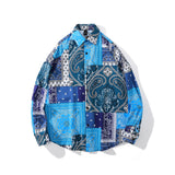 Mens Fall Outfits High Street Vintage Coat Printed Loose Drooping Long Sleeve Shirt for Men