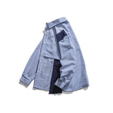 Men Shacket Long Sleeve Autumn Shirt Autumn Vintage Shirt Color Contrast Patchwork Lapel Long Sleeve Striped Shirt