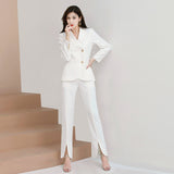 Women Pant Suit Uniform Designs Formal Style Office Lady Bussiness Attire Fashion White Autumn Two-Piece Set
