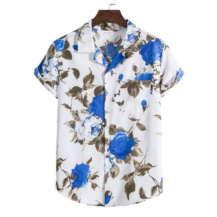 Summer Men's Short Sleeve Flower Shirt plus Size Fashion Casual Beach Style Men Shirt