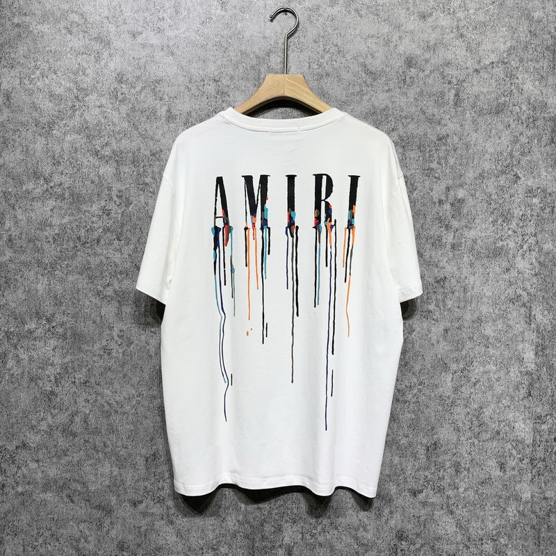 Amiri T Shirt Color Ink Splash Paint Colorful Casual Round Neck