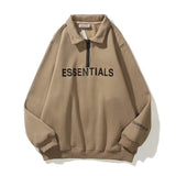 Fog Essentials Long Sleeve round Neck Sweatshirt Double Line Epoxy Alphabet plus Velvet Zip-up Turtleneck Sweater
