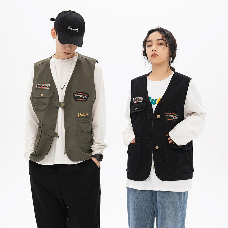 Men's Clothing Spring plus Size Retro Sports Men's Vest Military Badge Labeling Tooling Casual Jacket Men Coat