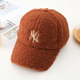 Yankee Baseball Cap Women's Autumn and Winter Lamb Wool Baseball Cap Thickened Warm Peaked Cap