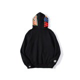 A Ape Print Jacket Autumn and Winter Solid Color Blue Pink Double Hood Sweater Men and Women Zipper Fleece Padded Coat