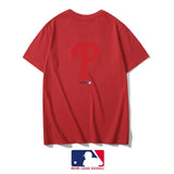 MLB T Shirt Men's and Women's Embroidered NY Rear Big P Letter Crew Neck Short Sleeve T-shirt