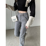 Low Rise Jeans Low Waist Slimming Denim Trousers Women's Fall/Winter Slim Washed Straight-Leg Pants