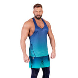 Slim Fit Muscle Gym Men T Shirt Men Rugged Style Workout Tee Tops Muscle Brothers Summer Gradient Sleeveless Men's T-shirt Simple Trend Casual Male Vest