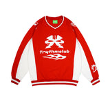 Mens Fall Outfits Retro High Street Sports Baseball Uniform V-neck Sweatshirt Long Sleeve Loose Bottoming Shirt