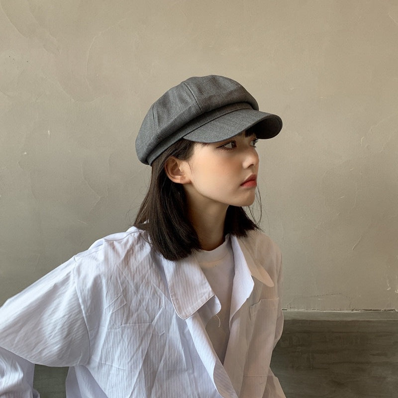 Beret Hat Women's Autumn Retro Fashion Solid Color Octagonal Cap British Painter Newsboy Cap